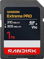 „SANDISK Extreme PRO SD UHS-II V90“ kortelė, 1 TB (skaitymo greitis iki 310MB/s, rašymo greitis iki 305MB/s, suderinama su DSLR ir beveidrodžiais fotoaparatais)