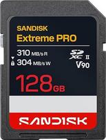 „SANDISK Extreme PRO SD UHS-II V90“ kortelė, 128GB (skaitymo greitis iki 310MB/s, rašymo greitis iki 304MB/s, suderinama su DSLR ir beveidrodžiais fotoaparatais)