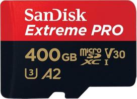 „SanDisk Extreme PRO“ microSDXC UHS-I atminties kortelė, 400GB + adapteris ir „RescuePRO Deluxe“ (skirta išmaniesiems telefonams, veiksmo kameroms ar dronams, A2, 10 klasė, V30, U3, duomenų perdavimo greitis 200MB/s)