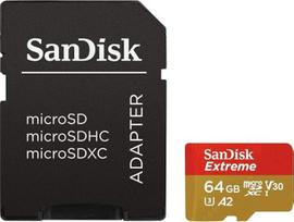 „SanDisk Extreme“ 64GB „microSDXC“ atminties kortelė, skirta veiksmo kameroms ir dronams, su „A2“ programų našumu iki 160MB/s, 10 klasė, U3, V30