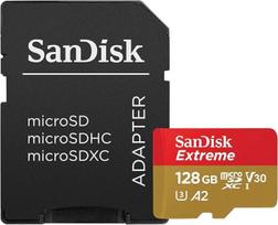 „SanDisk Extreme“ 128GB „microSDXC“ atminties kortelė ir SD adapteris su „App Performance A2“ ir „Rescue Pro Deluxe“, iki 160/90MB/s, 10 klasė, UHH-I, U3, V30