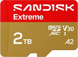 „SanDisk Extreme“ microSDXC UHS-I atminties kortelė 2 TB + SD adapteris (skirta išmaniesiems telefonams, veiksmo kameroms ar dronams, duomenų perdavimo greitis iki 240MB/s, 4K UHD), „RescuePRO Deluxe“, UHS-I, U3, V30