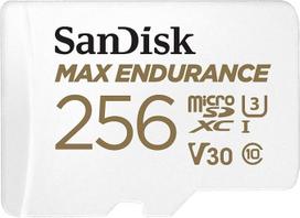 „SANDISK MAX ENDURANCE“ microSDXC atminties kortelė su adapteriu, 256GB (skirta automobilių vaizdo registratoriams ir namų stebėjimo sistemoms, duomenų perdavimo greitis – 100MB/s, V30, 10 klasė, U3)