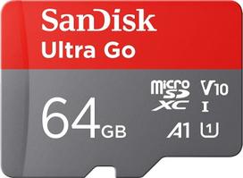 „SANDISK“ 64GB „Ultra Go“ „Micro SDXC“ atminties kortelė + SD adapteris (skirta „Android“ išmaniesiems telefonams ir planšetiniams kompiuteriams, skaitymo greitis iki 150MB/s) A1, „Full HD“ vaizdo įrašai, UHS-I, 10 klasė, U1, „Amazon“