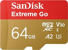 „SANDISK“ 64GB „Extreme Go“ „Micro SDXC“ kortelė (skirta „Android“ išmaniesiems telefonams ir planšetiniams kompiuteriams, veiksmo kameroms, dronams, UHS-I, iki 200MB/s, 5K, 4K UHD, „Rescue Pro Deluxe“, V30, 10 klasė, U3) „Amazon“