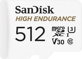 „SanDisk“ „High Endurance“ microSDXC atminties kortelė, 512GB + adapteris (skirta vaizdo registratoriams ir privačioms apsaugos kameroms, skaitymo greitis 100MB/s, V30, skirta „Full HD“ ir 4K vaizdo įrašams)