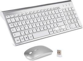 „Sanhoton“ belaidė klaviatūra ir pelė, 2,4 GHz itin ploni nešiojamieji belaidžių klaviatūros ir pelės rinkiniai, suderinami su „Windows“, „Mac“ ir „Android“ planšetėmis (sidabrinė spalva)