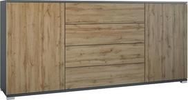 „Santo V2“ komoda su 2 durelėmis ir 4 stalčiais, antracito matinė / „Oak Evoke“ (166,5 x 75,5 x 35 cm)