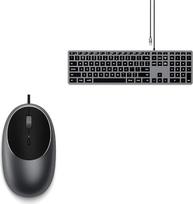 „SATECHI“ aliuminio „C1“ laidinė USB-C pelė ir plona „W3“ klaviatūra su JAV QWERTY klavišų išdėstymu – komplektas