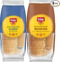 „Schär MEISTERBÄCKERS“ duonos rinkinys, be glitimo, 4 vnt. po 330 g „Classic“ ir 4 vnt. po 330 g „Multi-Grain“, sultinga raugintos duonos riekelė, skirta saldžiems ir pikantiškiems užtepams, be laktozės, be konservantų, veganiška