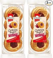 „Schulte Pastry“ pyragėliai „Ox Eyes“, dideli, 175 g – sviestiniai pyragėliai su persipano ir obuolių bei vyšnių įdaru – klasikiniai pyragėliai, pagaminti pagal vokišką kepimo tradiciją – saldūs pyragėliai prie kavos ir arbatos (pakuotėje