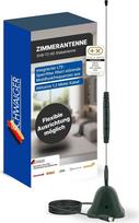 „SCHWAIGER“ DVB-T2 vidinė antena, pasyvi strypinė antena televizijai ir radijui, visakryptė televizijos antena, skirta DVB-T2 HD, DAB+ ir FM radijui, vidinė antena su 1,2 m jungiamuoju kabeliu, VHF ir UHF signalų priėmimas