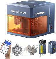„SCULPFUN iCube Ultra“ dvigubo lazerio graviravimo staklės, 12 W diodinis ir 1,2 W infraraudonasis nešiojamasis lazerinis graviravimo įrenginys, „SCULPFUN“ programėlė, visiškai uždara lazerinė pjaustymo staklė su dūmų filtru, 150 x 150 mm