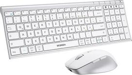 „SEENDA COE401“ „Bluetooth“ klaviatūra su pele, metalinė, suderinama su 3 įrenginiais, QWERTZ, balta