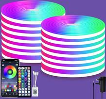 „segrass“ LED neoninė juosta, 30 m, 24 V, RGB LED neoninės juostos su nuotolinio valdymo pultu | valdymas per programėlę, IP65 atsparumas vandeniui, lanksti neoninė LED juosta, skirta miegamajam, kambariui, lauko dekoravimui (2 ritiniai po 15 m)