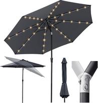 „Sekey Solar“ LED skėtis, 330 cm, su 40 šviesos diodais, vėjui atsparus sodo skėtis su UV 50+ apsauga, aliuminis skėtis su rankine, skirtas terasai, balkonui ir sodui
