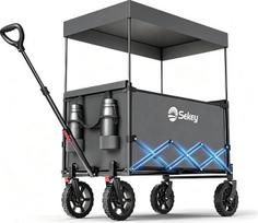 „Sekey XXL“ sulankstomas vaikų vežimėlis S4018, 150 l, 150 kg, su stogu | Transportinis vežimėlis su apsauga nuo saulės, sulankstomas vežimėlis su visureigio padangomis ir stabdžiais, skirtas išvykoms, paplūdimiui, kempingui, pilkos spalvos
