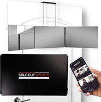 „Self-Cut System“ kelioninė versija – trijų padėčių veidrodis savarankiškam plaukų kirpimui su aukščio reguliuojamais teleskopiniais kabliais ir nemokama mokomoji mobili programa