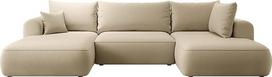 „Selsey Castel“ kampinė sofa-lova su daiktų laikymo vieta, miego funkcija, lengvai prižiūrima, su poliuretano putomis, U formos, dešiniąja puse, OVO smėlio spalvos, velūro imitacija