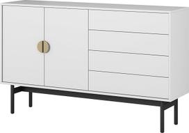 „Selsey“ komoda su 2 durimis ir 4 stalčiais, spintelė su stalčiais, atidaroma paspaudus, 154 cm, balta „Stoon“ spalva