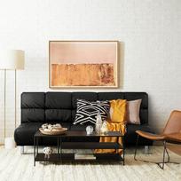 „SENHO Mellow“ 3-vietė sofa-lova, matmenys 120 x 191 cm, juodos spalvos PU apdaila ir nerūdijančio plieno kojelės su chromuota apdaila