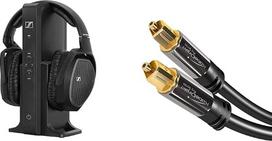 „Sennheiser RS 175-U“ belaidės ausinės su „HiFi“ erdvinio garso klausymosi režimu, juodos spalvos + „KabelDirekt“ 3 m optinis kabelis / TOSLINK kabelis