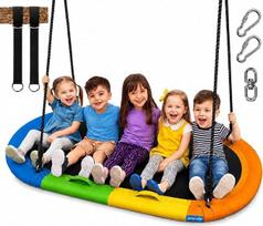 „SereneLife Nest Swing“ sūpynės vidaus ir lauko naudojimui, 170 cm, vaikų sūpynės, maksimali apkrova 320 kg, ovalios sūpynės su pagalvėle, skirtos sodui, vaikams ir suaugusiems, vaivorykštės spalvos