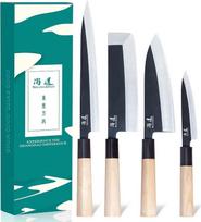 „SHANGDAO“ japonų virtuvės peilių rinkinys (4 vnt.), suši peilių rinkinys, „Nakiri“, „Yanagiba“, „Deba“ ir universalūs virtuvės peiliai, žuvies pjaustymo ir filė peilių rinkiniai, pagaminti iš vokiško plieno