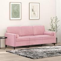 „ShGaxin“ 3200894 3-vietė sofa su dekoratyvinėmis pagalvėlėmis, rožinė, 180 cm, aksominė, poilsio sofa, sofos ir kušetės, poilsio sofa, sofa svetainei