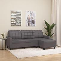 „ShGaxin“ 3201016 trijų vietų sofa su pufu, pilka, 180 cm, dirbtinė oda, sofos ir kušetės, svetainės sofa, sofa paauglio kambariui, poilsio sofa, sofa miegamajam, minkšta sofa