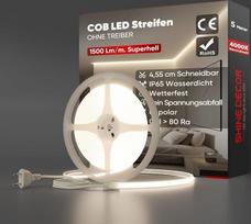 „Shine Decor“ COB LED juosta, 5 m, 220–230 V kintamosios srovės, IP65 atsparumo vandeniui LED juosta, SMD2025, 286 šviesos diodų/m, itin didelio ryškumo šviesos juosta, skirta virtuvės ir sodo LED apšvietimui (5 m, neutraliai balta, sertifikuota pagal CE)