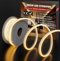 „Shine Decor“ neoninė LED juosta, 10 m, 230 V kintamosios srovės, IP65 atsparumo vandeniui LED juosta, 120 šviesos diodų/m, lanksti neoninė LED girlianda, skirta namų dekoravimui, virtuvės ir sodo apšvietimui (10 m, šilta balta spalva, sertifikuota pagal