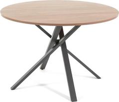 „SIEDITI FUORI E DENTRO“ Carlo 110 cm skersmens apvalus stalas su kryžminėmis kojomis ir medžio imitacijos laminato stalviršiu, skirtas 4 asmenims, su X formos kojomis