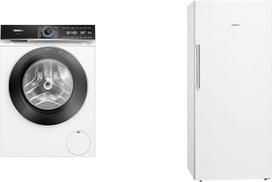 „Siemens“ skalbimo mašina WG44B2040 „iQ700“ ir šaldiklis GS51NAWCV „iQ500“, 161 x 70 cm, 289 l, „noFrost“ technologija („Niekada daugiau atitirpinimo“), „bigBox“ erdvė dideliam šaldikliui, „VarioZone“ lankstus stiklas ir stalčiai