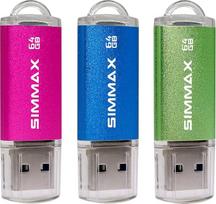 „SIMMAX“ USB atmintukų rinkinys (3 vnt.) – 64GB USB atmintukas, greitaeigis USB 2.0 atmintukas (64GB, rožinis, mėlynas, žalias)