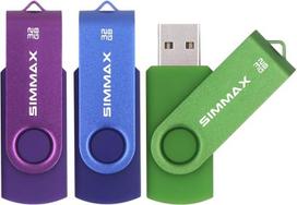 „SIMMAX“ USB atmintinės, 3 vnt., 32GB, pasukamo dizaino USB atmintinės, „Zip“ atmintinės (32GB, violetinės, mėlynos, žalios)