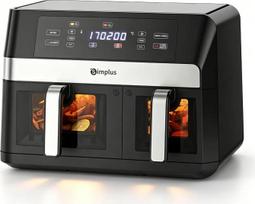 „Simplus Airfryer“ 10 l karšto oro keptuvė su dviem krepšeliais ir stebėjimo langeliu, 2 kameros su nepriklausomu temperatūros reguliavimu, 11 programų, LCD jutiklinis ekranas, 1800 W galingumo keptuvė, laikmatis ir išankstinis kaitinimas, nelipni danga