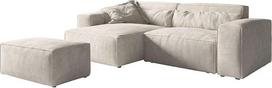 „Sirpio“ kampinė sofa XL, „Cord“ serija, smėlio spalvos, 270 x 170 cm, reguliuojama, su pufu