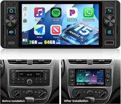 „SIXTOP“ 2+64G „Android 15“ „CarPlay“ radijas, 1DIN, „Android Auto“, 5 colių automobilinis radijas, 1DIN, su ekranu, „Bluetooth“, FM, RDS, GPS, „Wi-Fi“, SWC, EQ, „MirrorLink“, padalintas ekranas