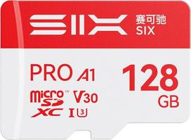 „SIX“ 128GB „Micro SD“ kortelė – „U3 V30 A1“, 100MB/s skaitymo greičio, ilgaamžė „MicroSDXC“ atminties kortelė su adapteriu / kortelių skaitytuvu, skirta 4K UHD vaizdo registratoriams, veiksmo kameroms ir dronams. 128GB „MicroSD“ kortelė