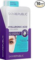 „Skin Republic“ hialurono rūgšties ir kolageno audinio kaukė – drėkinamoji veido kaukė su hialurono rūgštimi ir kolagenu, biologiškai skaidoma, 10 vnt. pakuotė