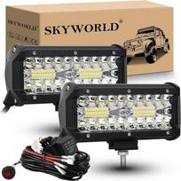 „SKYWORLD“ LED darbo šviesos juosta 2 x 17,8 cm, 120 W LED žibintas, 12 V, 24 V, darbo apšvietimas, papildomas žibintas su svirtiniu jungikliu ir laidų komplektu, skirtas automobiliams, visureigiams, traktoriams, sunkvežimiams, SUV, UTV, ATV | 8D trijų ei