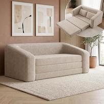 „Skølm Fjäll“ dvivietė sofa-lova, 140 x 210 cm – „Teddy Bouclé“ sulankstoma sofa su 2 pagalvėlėmis – sulankstoma sofa su miego funkcija, tinkanti kaip svečių lova – vakuuminiu būdu supakuota, nereikalauja surinkimo, skirta svetainei – smėlio spalvos
