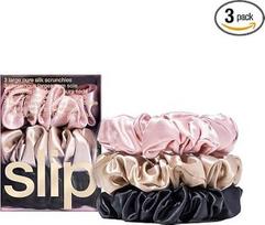 „Slip Silk“ 100 % šilkmedžio šilko plaukų gumelių rinkinys – švelnios gumelės, apsaugančios nuo plaukų lūžimo, 3 gumelės – rožinė, šviesiai ruda, juoda