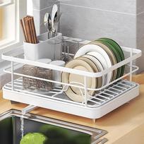 „Smart Home“ didelis nerūdijančio plieno indų džiovintuvas su nuvarvinimo lentele ir nuimamu stalo įrankių laikikliu; indų džiovintuvas, skirtas virtuvės stalviršiui (16" ilgio)