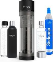 „Sodapop Logan Trio“ viską apimantis vandens gazuotuvo rinkinys su 3 buteliais (stikliniu, nerūdijančio plieno ir PET) bei 1 CO₂ balionu, matinė juoda spalva, aukštis 42,6 cm