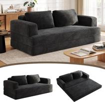 „Sofa Bed Cord“ 160 cm, dvivietė modulinė grindų sofa su pagalvėle, „4-in-1“ sulankstoma sofa, skirta svetainei ir miegamajam (juoda)