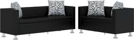 „Sofa-Set“ dirbtinės odos 3-vietė ir 2-vietė sofos, juodos spalvos su mediniu karkasu, patogus minkštųjų baldų komplektas svetainei, su pagalvėmis, kompaktiškas ir tvirtas, tinkamas poilsio zonai ir svečių kambariui