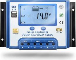 „SolaMr“ 20 A saulės energijos įkrovimo reguliatorius, 12 V/24 V, pažangus reguliatorius su LCD ekranu ir dviem USB prievadais, skirtas saulės baterijoms – ST6-20A