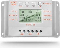 „SolaMr“ 20 A saulės energijos įkrovimo reguliatorius, 12 V/24 V, automatinis įtampos nustatymas, pažangus saulės baterijų reguliatorius su LCD ekranu – M20